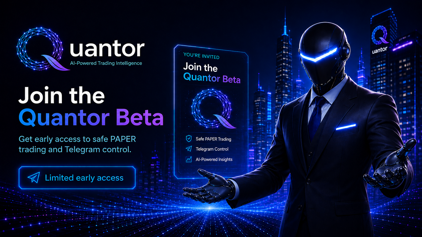 Quantor open beta — free PAPER trading on exchange market data with Telegram control